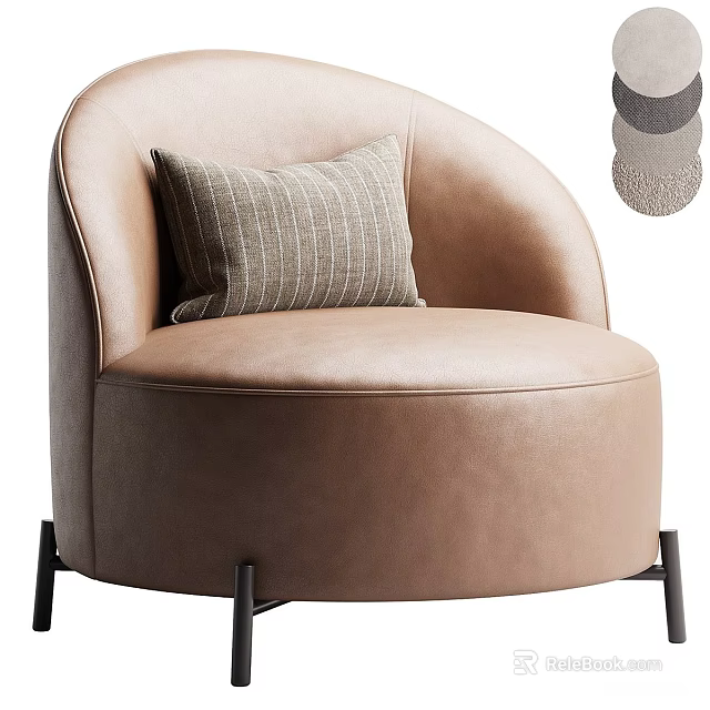 Light Brown Leather Single Sofa With Striped Pillow And Black Metal Legs Fabric Options 3d model 