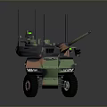 6x6 Wheeled Camouflaged Military Vehicle With Multiple Antennas And Roof Mounted Turret