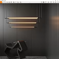 Modern Linear Pendant Light Fixture With Multiple Hanging Bars In Dark Interior Space 3d model