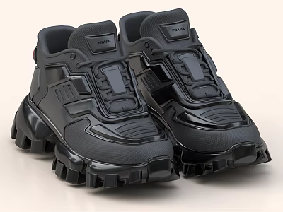 Black Structured Sports Shoes With Chunky Sole Velcro Straps And Modern Design 3d model