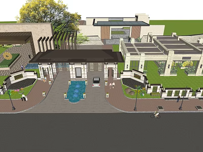 Modern Architectural Exterior Wall Design With Courtyard Pool Pergola And Greenery 3d model