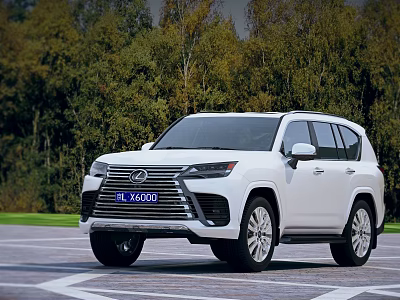 White Lexus SUV Parked On Road With Stylish Design And Wooded Background 3d model