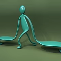 Teal Humanoid Shaped Public Chair With Modern Design And Double Seats