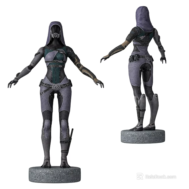 3D Character Model With Hooded Mask Tactical Armor And Stone Display Stand 3d model 