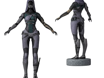3D Character Model With Hooded Mask Tactical Armor And Stone Display Stand 3d model
