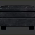 Dark Blue Leather Square Footstool With Double Layered Design And Black Short Legs