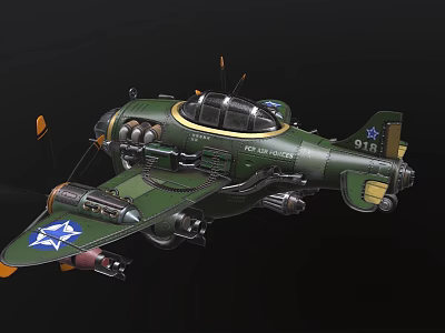 Vintage Green Electric Toy Airplane with Star Logo and Realistic Details 3d model