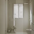 Modern White Bathroom Interior With Vanity Mirror Toilet Cabinets And Lighting