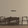 Poliform Modern Entertainment Table With Wooden Design And Two Chairs On Wooden Floor