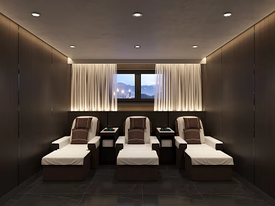 Elegant SPA Sauna Interior Design With Comfortable Seats Wooden Walls And Scenic Window View 3d model