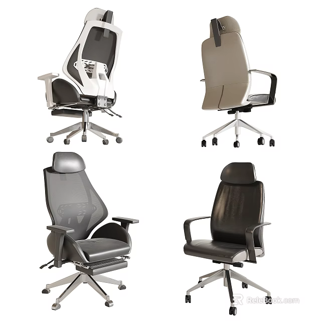 Modern Ergonomic Office Chairs With Adjustable Swivel Design And Leather Mesh Upholstery 3d model 