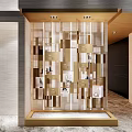Modern Interior Entrance Design Featuring Wooden Panels Stone Wall And Decorative Plaques With Lighting