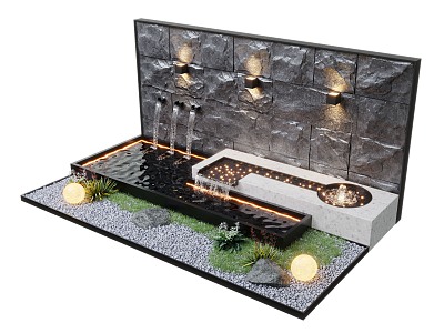 Modern waterscape wall waterscape landscape wall stacked water landscape plant landscape sketch model