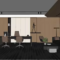 Modern Office Interior Design With Wooden Desk Chairs Sofa Green Plant And Soft Carpet