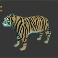 Realistic 3D Tiger Model Rendering With Orange Black Stripes Standing Pose And Ground Reflection 3d model