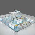 Modern Specialty Store Interior Design Featuring Blue Display Counters White Structures Mannequin And Goods 3d model