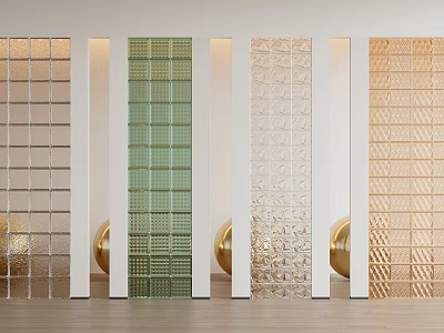Modern Glass Block Room Dividers In Various Colors With Golden Decor Accents 3d model