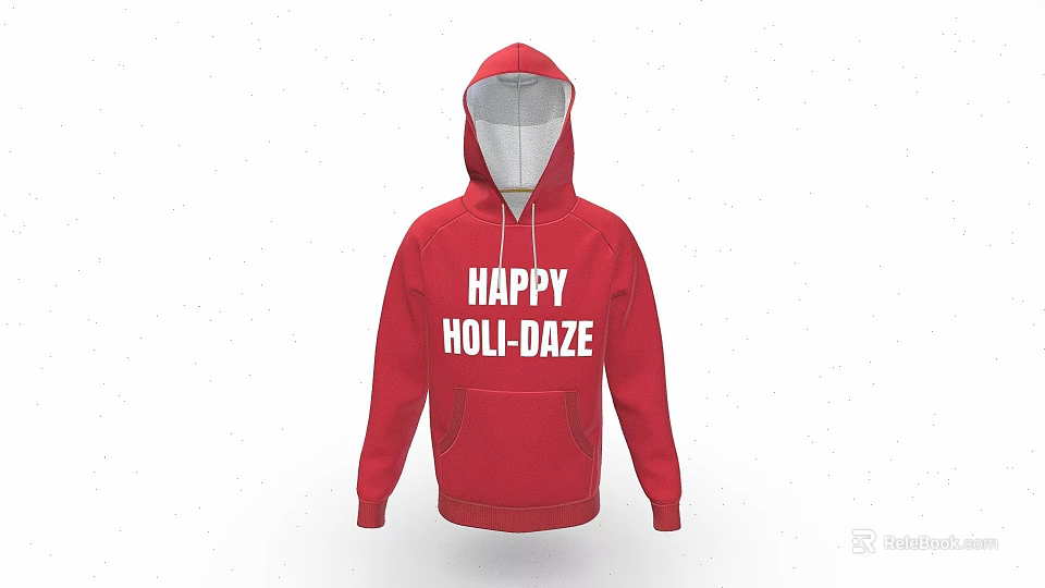Red Hooded Sweatshirt With Happy Holi Daze Print For Casual Wear 3d model 