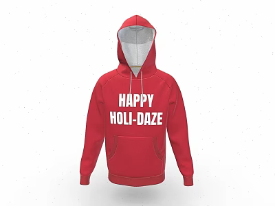 Red Hooded Sweatshirt With Happy Holi Daze Print For Casual Wear 3d model