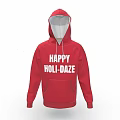 Red Hooded Sweatshirt With Happy Holi Daze Print For Casual Wear