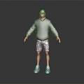 A Man in Black Hoodie and Camouflage Shorts White Sneakers Standing on Reflective Black Background