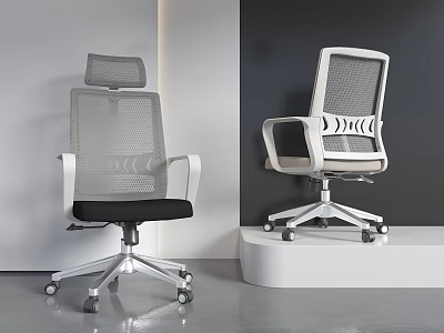 Modern Office Chair With Mesh Back Black Seat And White Frame On Wheels 3d model