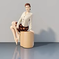 Modern Swing Door Interior Scene With Female Figure And Cylindrical Stool