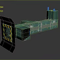 Industrial Green Metal Pipe Structure With Yellow Black Warning Stripes And Metal Connections
