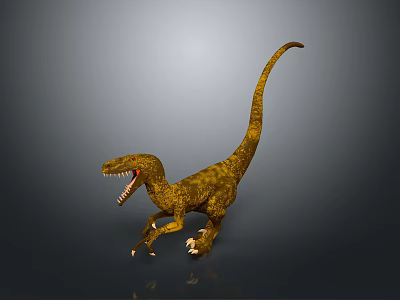 Golden Yellow Raptor Dinosaur Character Standing With Open Mouth Sharp Teeth And Long Tail 3d model