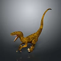 Golden Yellow Raptor Dinosaur Character Standing With Open Mouth Sharp Teeth And Long Tail