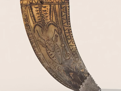 Handcrafted Carved Object With Intricate Geometric Patterns And Serrated Edge Design 3d model