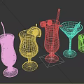 Stylish Wine Bottles and Glasses with Assorted Shapes Fruit Garnishes and Decorative Straws