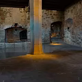 Ancient Stone Architecture Interior Landscape With Stone Walls Pillar Arched Doorways And Wet Ground