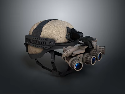 Advanced Tactical Weapon Helmet Equipped With Night Vision Binoculars Military Gear 3d model