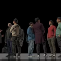 Diverse Group of Men Standing Together Conversing on Black Background
