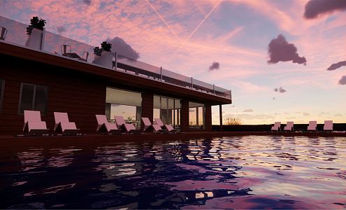 Modern Swimming Pool Cabin 3d model