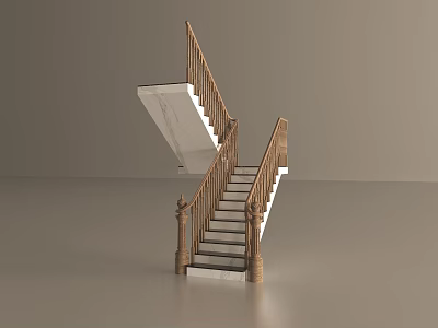 Elegant Staircase Design With Wooden Handrails And White Marble Steps 3d model