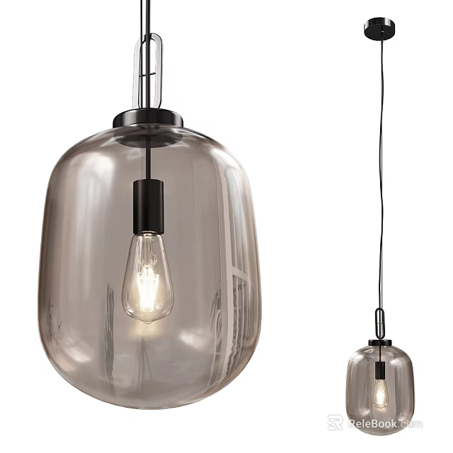 Modern Smoke Glass Pendant Light With Clear Bulb And Black Metal Hanging Design 3d model 