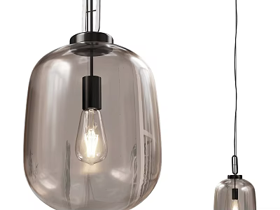 Modern Smoke Glass Pendant Light With Clear Bulb And Black Metal Hanging Design 3d model