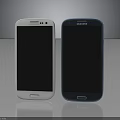 Samsung Smartphones Two Different Colors White And Blue With Black Screens On Dark Background