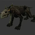 Demonic Fire Hound With Glowing Red Eyes Spiked Horns Sharp Fangs And Burning Body