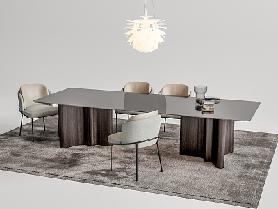 Modern Minotti Dining Table and Chair Combination 3d model