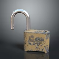 Vintage Master Padlock Featuring Silver U Shaped Shackle And Yellow Patterned Body 3d model