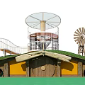 Scenic Road Facilities With Green Roof Wooden Structure And Spiral Staircase On Lawn