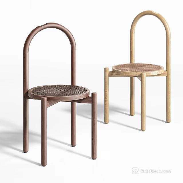 Stylish Wooden Frame Chairs With Curved Backrest And Woven Seat In Two Colors 3d model 