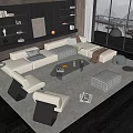 Modern Living Room With L Shaped Sofa Coffee Table Set Area Rug And Pillows