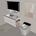 Modern White Bathroom Vanity with Countertop Mirrored Cabinet Green Plant and Storage Drawers