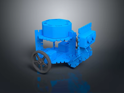 Blue 3D Printed Mechanical Model With Cylindrical Body Wheels And Structural Parts 3d model