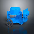 Blue 3D Printed Mechanical Model With Cylindrical Body Wheels And Structural Parts