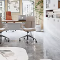 Modern Office Interior Design With Wooden Walls White Cabinets Workstations And Green Plants